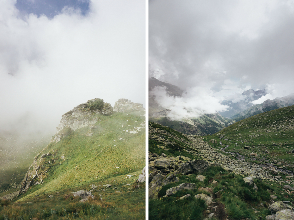 Le nubi salgono dalle valli. A sinistra, nel cuore del Parco Orsiera Rocciavré, in Valle di Susa; a destra, la Val d'Ala.