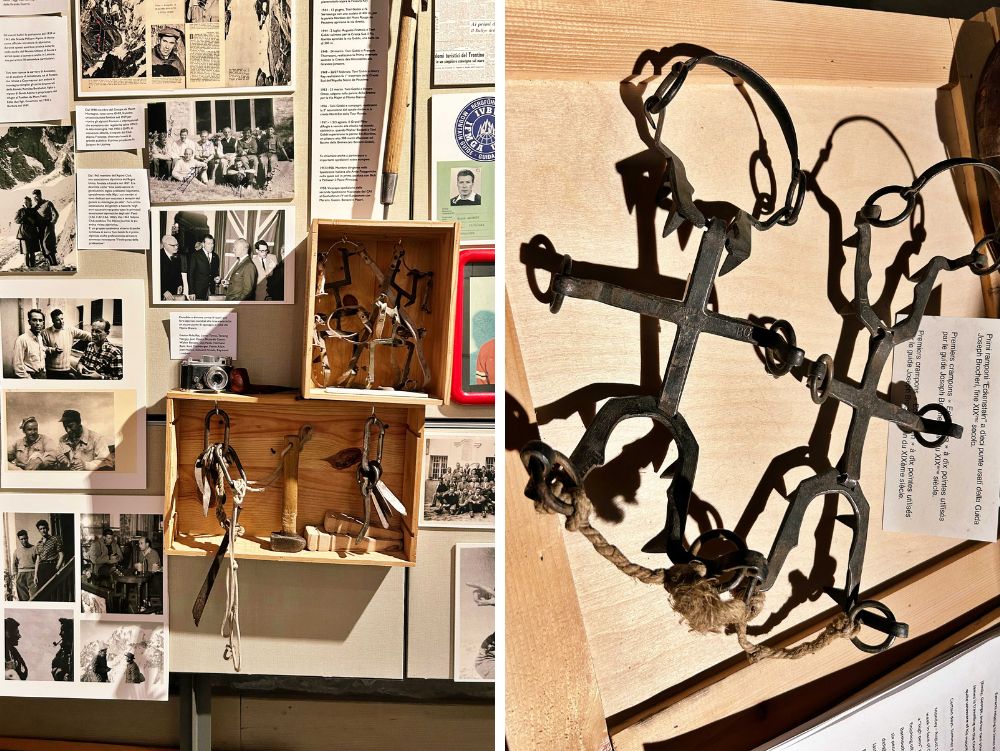 Documenti e oggetti raccolti all'interno del museo delle guide alpine di Courmayeur