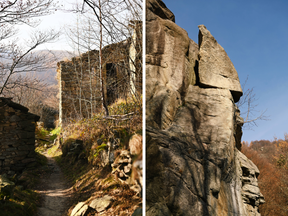 Ruderi di antiche borgate e il Roc del Gias