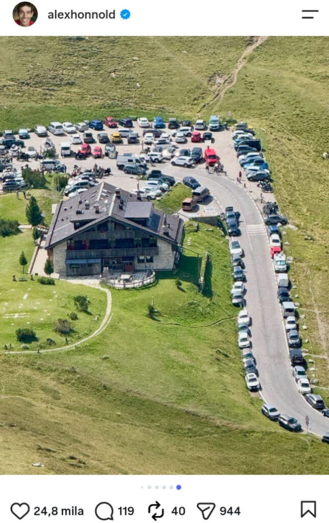 Alex Honnold Instagram - Dolomiti- Overtourism in montagna